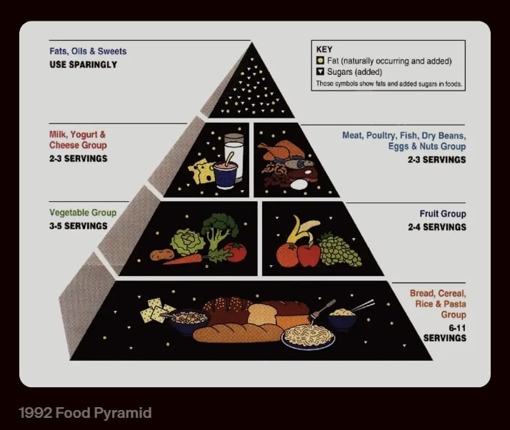 1992년 발표한 미국인 식이 가이드라인 식품 피라미드./realfood.gov