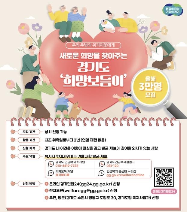 경기도, 복지사각지대 발굴단 '희망보듬이' 올해 <b>3만명</b>으로 <b>확대</b>