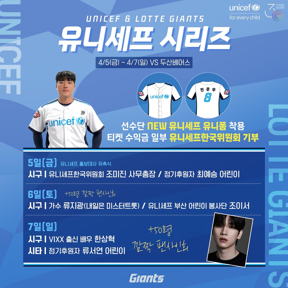 <b>프로야구 롯데</b>, 5∼7일 두산전에 시즌 첫 '<b>유니세프</b> 시리즈'