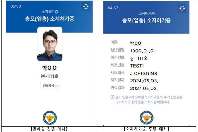 Naver mobile firearm possession permit screen [Provided by the National Police Agency. Redistribution and DB are prohibited]