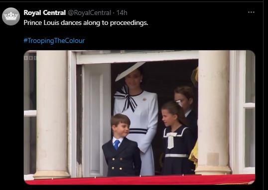국왕 생일행사 관람하며 춤을 추는 루이 왕자 
영국 왕실 전문매체 '로열 센트럴' X 게시물 캡처