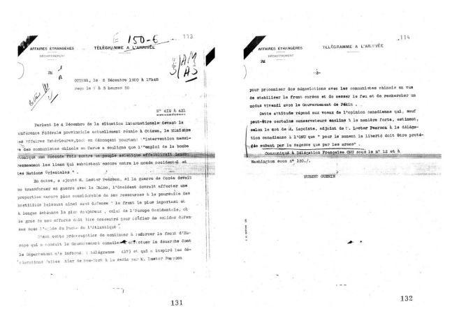 1950년 12월 6일 주캐나다 프랑스 대사 웨베르 게랭이 발신한 외교 문서
[한국학중앙연구원 제공. 재판매 및 DB 금지]