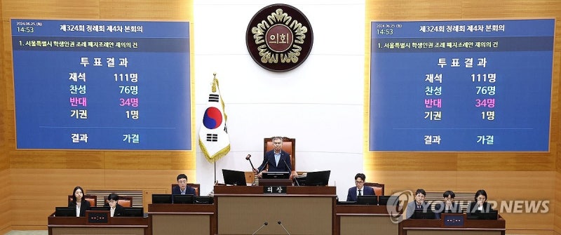 <b>서울</b>시 학생인권조례 <b>폐지</b> 재의 가결
