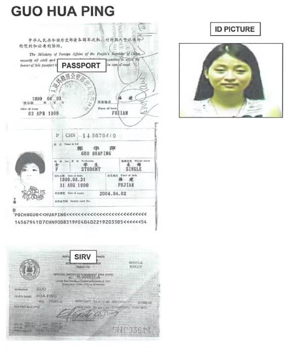 필리핀 '中 간첩' 의혹 시장, 중국인인 듯 중국인 궈화핑 명의의 중국 여권과 특별투자거주비자, 비자의 사진 사본. 사진은 앨리스 궈 시장과 동일인으로 보인다. [필리핀 매체 인콰이어러 홈페이지 캡처. 재판매 및 D