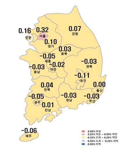 시도별 아파트 매매가격지수 변동률 [한국부동산원 제공]