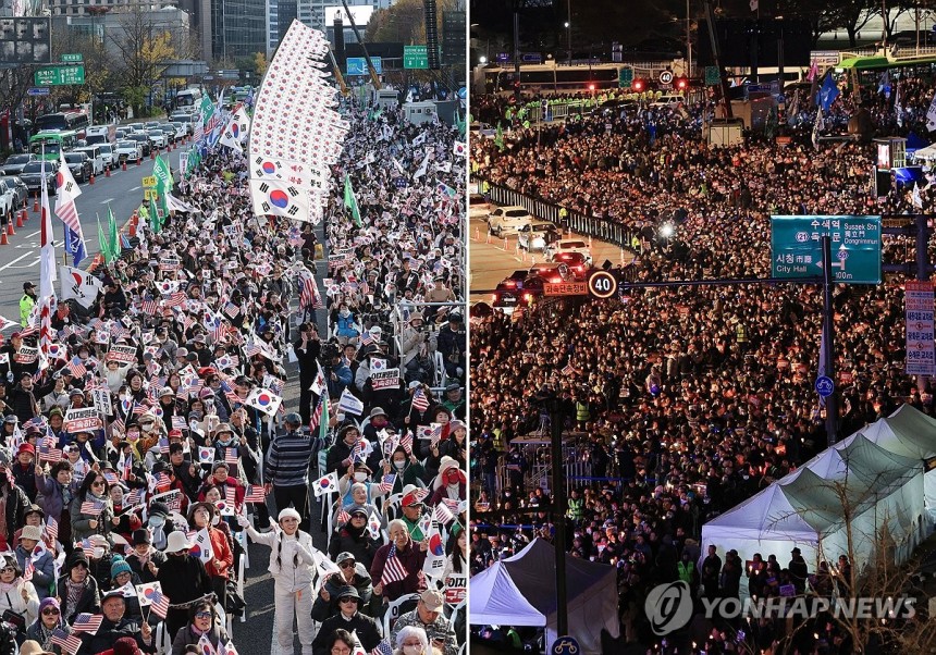 주말마다 계속된 보수·진보 단체 대규모 장외집회 [연합뉴스 자료사진]