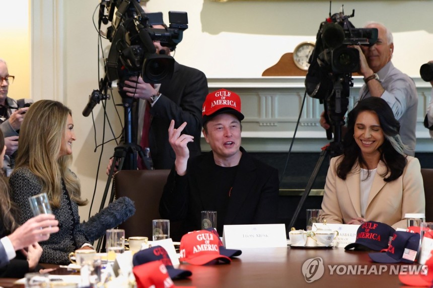 30일(현지시간) 백악관에서 열린 내각 회의에서 발언하는 일론 머스크 [로이터 연합뉴스]