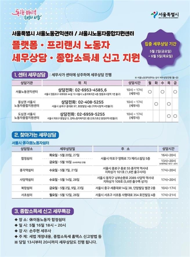 서울시 '종합소득세 신고 지원 및 세무상담' 홍보 포스터 [서울시 제공.재판매 및 DB 금지]