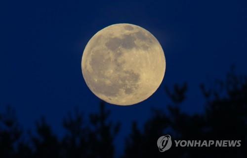 음력 기해년 섣달 보름달 (서산=연합뉴스) 김연수 기자 = 설을 보름 앞둔 10일 오후 충남 서산시 부석면 야산에 음력 기해년 섣달 보름달이 뜨고 있다.미세먼지가 많아 달이 노랗게 보이고 보름은 하루 지났지만 꽉