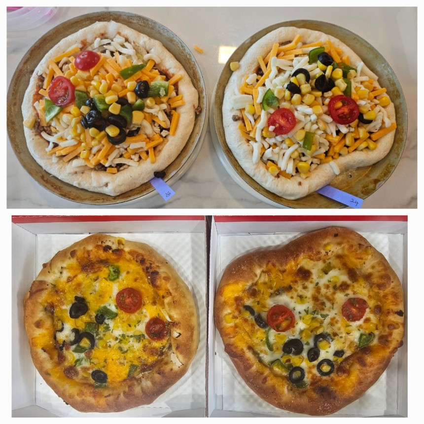 직접 만든 치즈크러스트 불고기 피자(굽기 전과 구운 뒤) [촬영 임성호]
