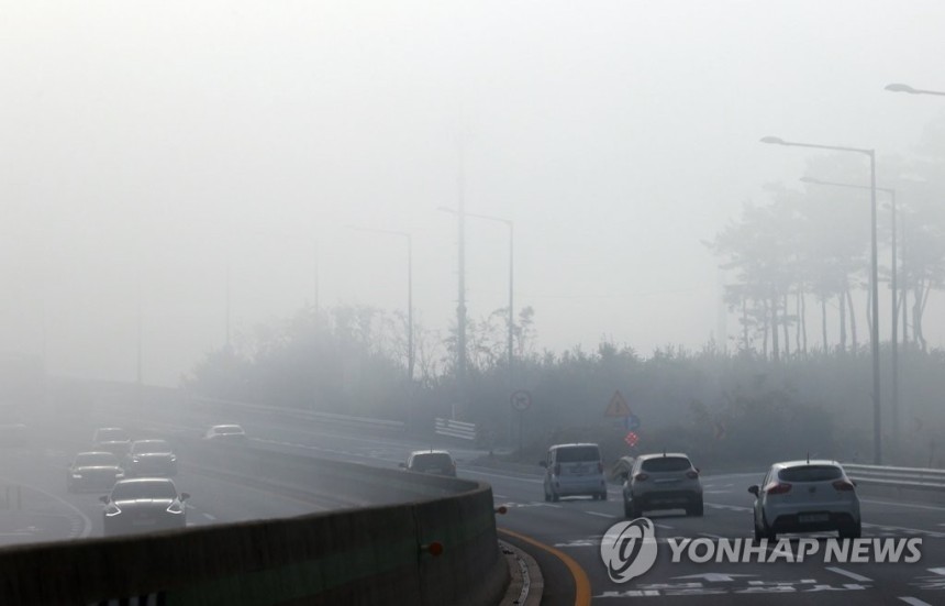 내륙 안개,운전 조심 세종시 장군면 수산터널 부근 세종정안로에서 짙은 안개 속에 차량들이 서행하고 있다.[연합뉴스 자료사진] 