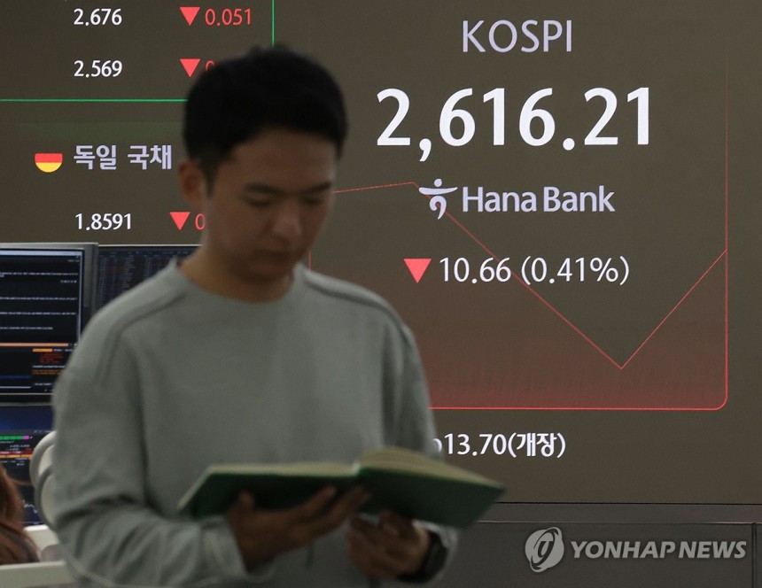 코스피, 미국 신용등급 강등에 하락 개장
(서울=연합뉴스) 김인철 기자 = 19일 서울 중구 하나은행 본점 딜링룸 현황판에 코스피 지수 등이 표시되고 있다.
    이날 코스피 지수는 전 거래일 대비 13.17포인트