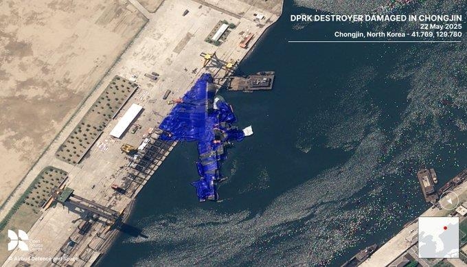 위장막으로 덮인 북한 신형 구축함
[영국 오픈소스센터 엑스. 재판매 및 DB 금지]