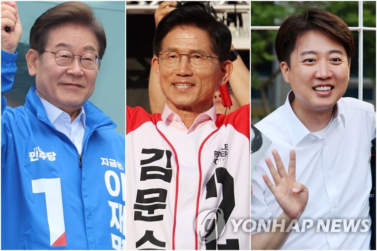 유세하는 이재명, 김문수, 이준석 후보
(의정부·하남·광주=연합뉴스) 20일 의정부 로데오거리서 유세하는 이재명 후보(왼쪽부터), 하남서 유세하는 김문수 후보, 19일 전남대 유세서 지지자들과 사진 찍는 이준석 후보