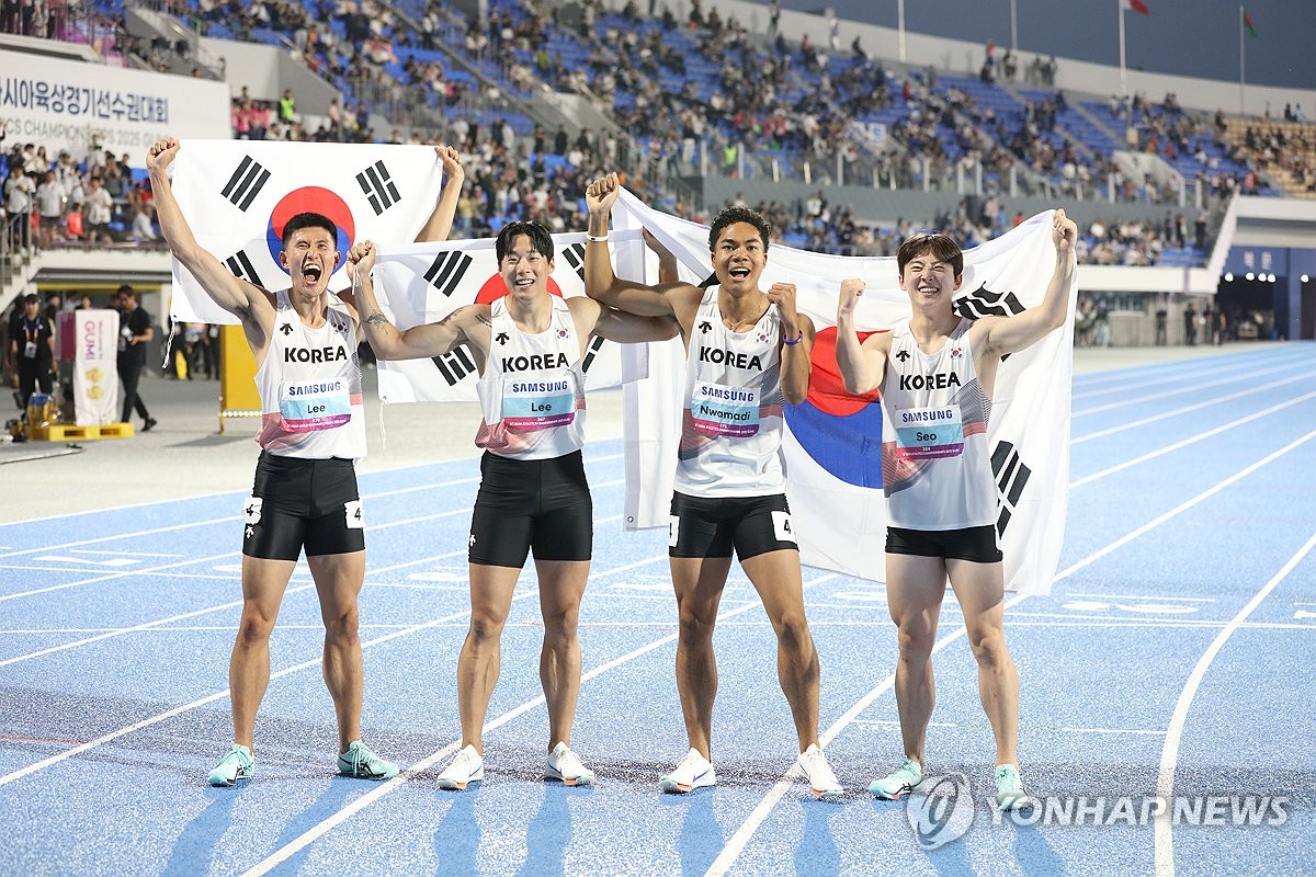 <b>남자 400ｍ계주</b>, 한국新·대회新 세우며 <b>아시아선수권 우승</b> 쾌거