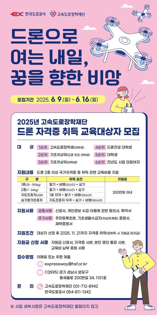 드론 자격증 취득 교육대상자 모집 포스터
[한국도로공사 제공.재판매 및 DB금지]