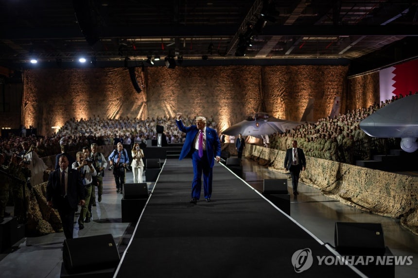 트럼프 美대통령이 2025년 5월 방문한 카타르의 미군 공군기지
[UPI 연합뉴스 자료사진. 재판매 및 DB 금지]