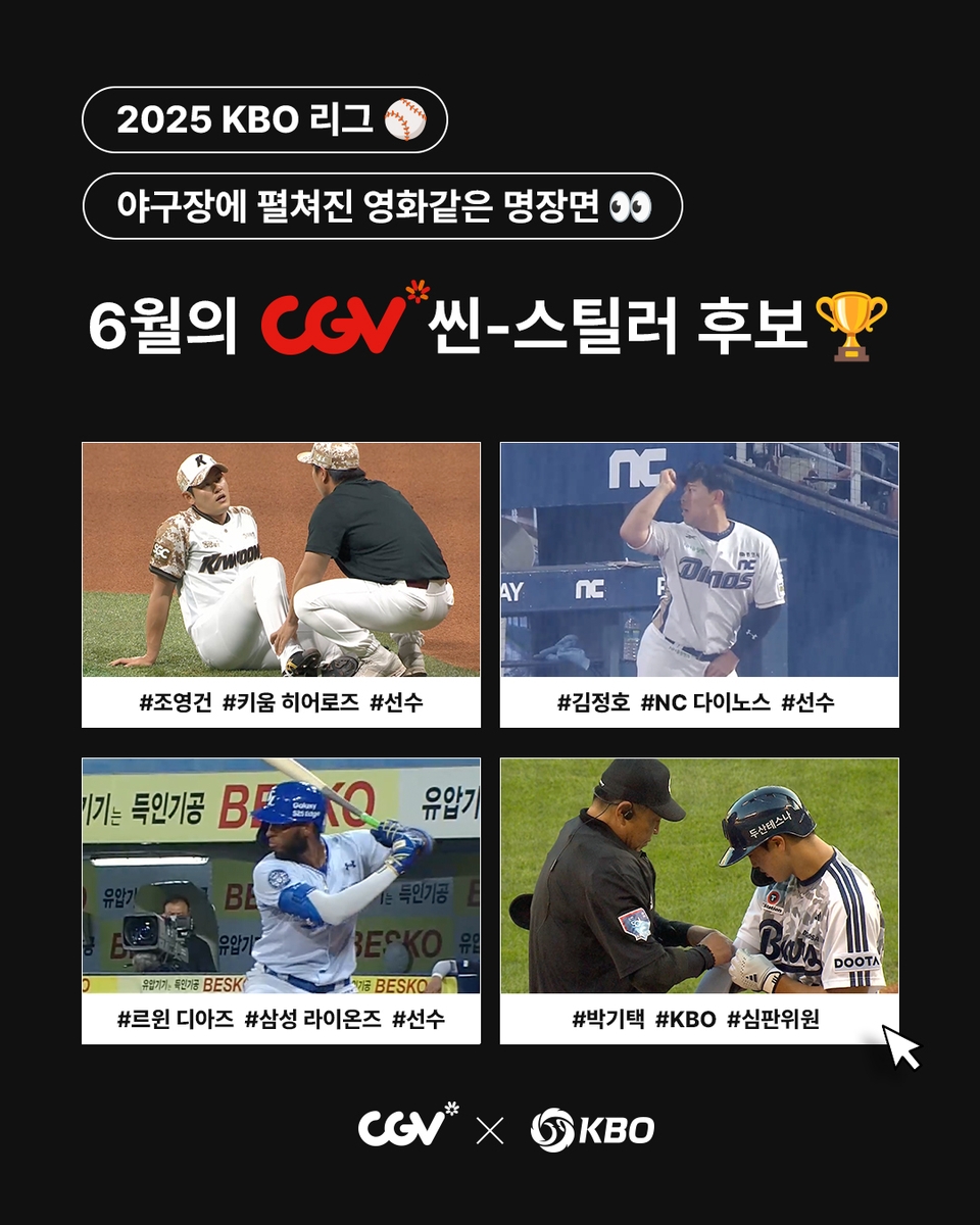 KBO 월간 <b>씬</b>-<b>스틸러상 후보</b>에 디아즈·조영건·김정호 등 선정