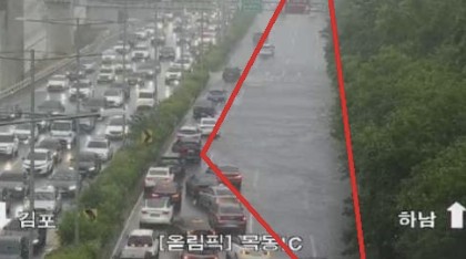 호우로 잠긴 목동 IC 인근 도로
[토피스 캡처. 재판매 및 DB 금지]