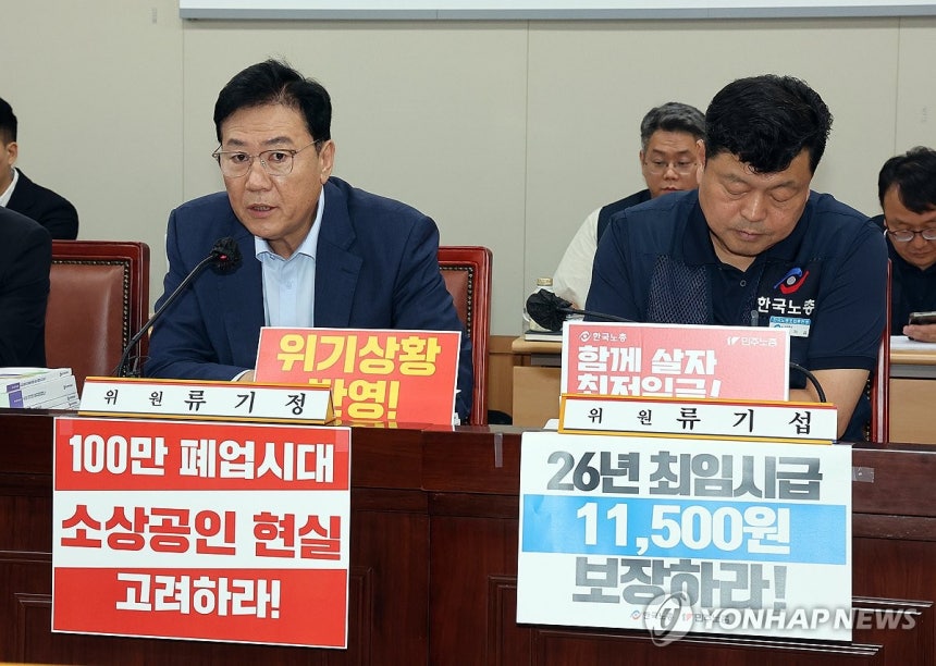 류기정 사용자위원, "최저임금은"
(세종=연합뉴스) 배재만 기자 = 최저임금위원회 사용자위원인 류기정 한국경영자총협회 전무가 8일 정부세종청사에서 열린 최저임금위원회 제10차 전원회의에서 발언하고 있다. 오른쪽은 근