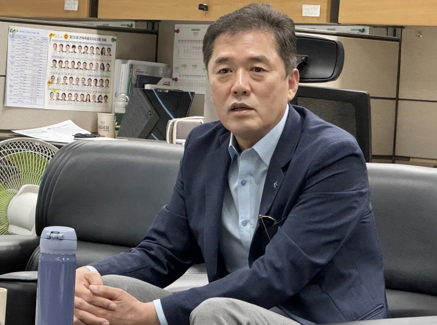 간담회하는 조국혁신당 황현선 사무총장 [촬영: 임채두 기자]