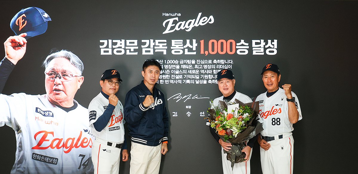 <b>김승연</b> 회장, <b>김경문 감독</b> 1천승 축하