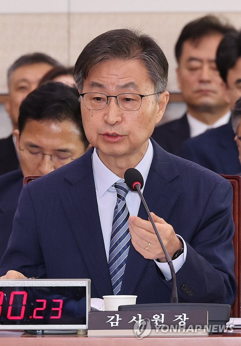 질의에 답하는 <b>최재해 감사원장</b>