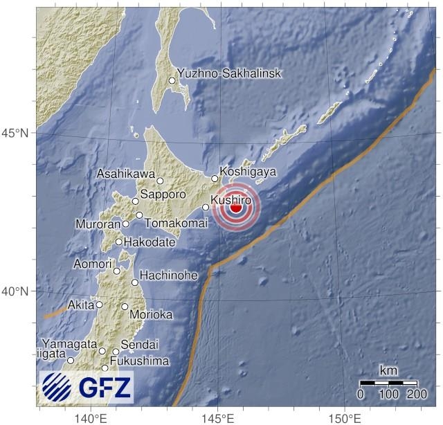 일본 홋카이도 동부 해역서 규모 5.8 지진
[독일 지구과학연구센터(GFZ) 홈페이지 캡처. 재판매 및 DB 금지]