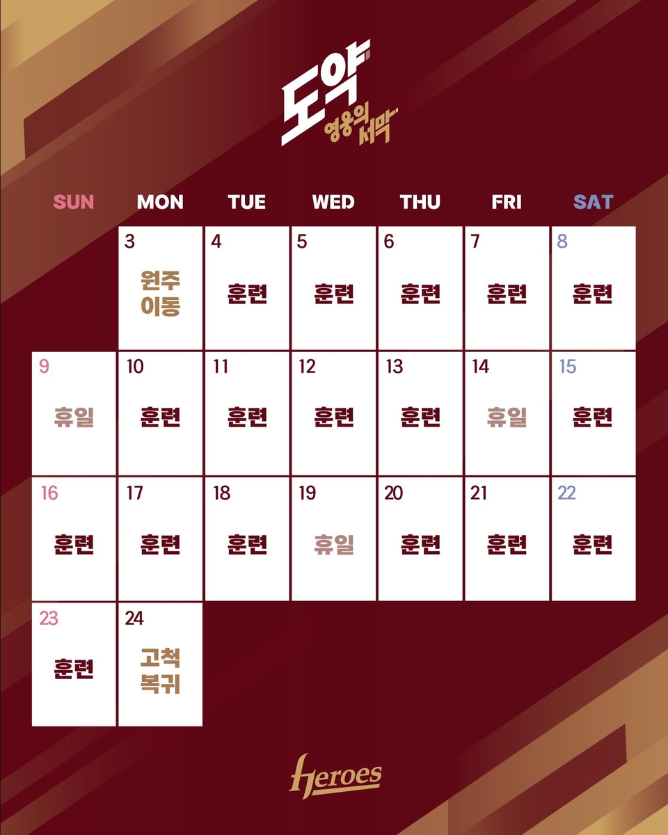 프로야구 <b>키움</b>, 3일부터 원주에서 <b>마무리 캠프</b> 시작