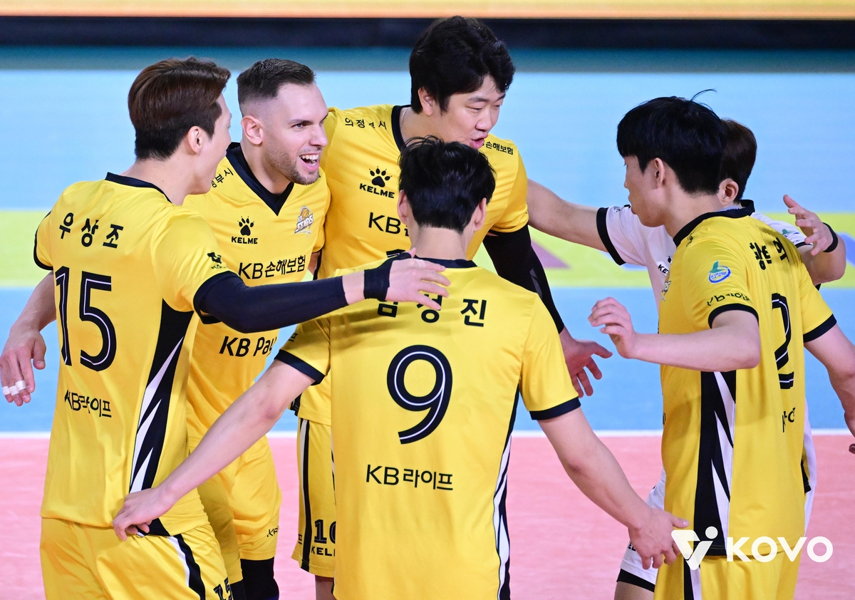 '비예나+나경복 42점' <b>KB손보</b>, 삼성화재 꺾고 <b>선두 탈환</b>