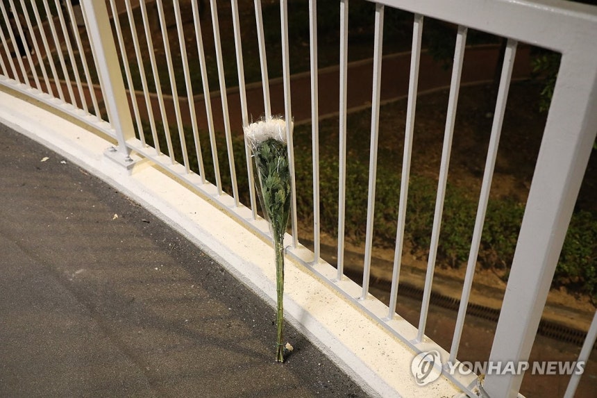 홍콩 아파트 화재 피해자 추모하는 하얀 꽃
(홍콩=연합뉴스) 박수현 기자 = 27일(현지시간) 오후 10시 50분께 홍콩 북부 타이포의 고층 아파트 단지 '웡 푹 코트'(Wang Fuk Court) 인근 육교에 화재