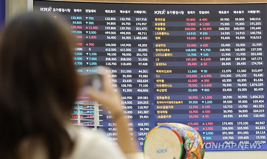 서울 여의도 KRX한국거래소 홍보관내 주가 전광판 [연합뉴스 자료사진.재판매 및 DB 금지]