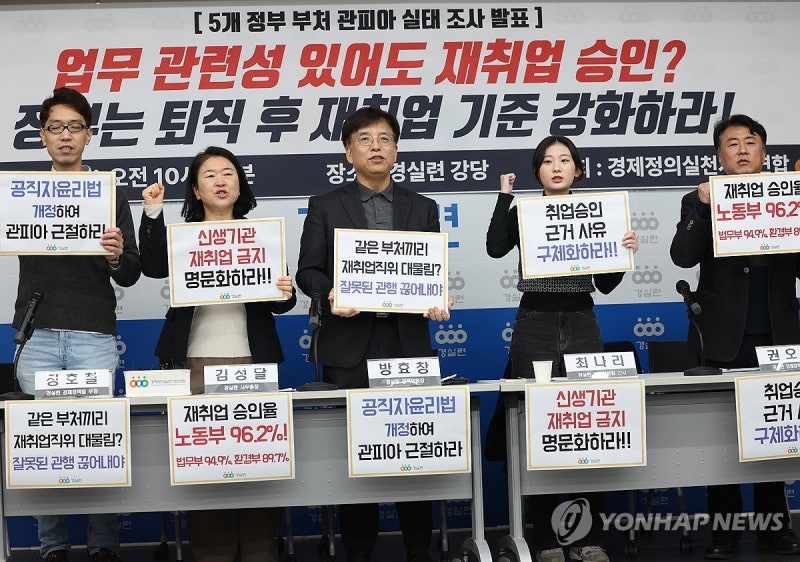 경실련 5개부처 <b>퇴직공직자 재취업</b>심사 현황 발표