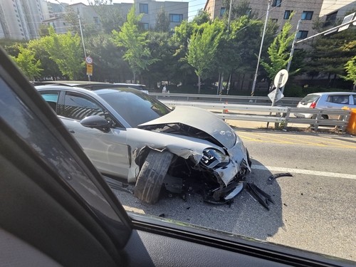 사고난 포르쉐 [촬영 심민규 기자]