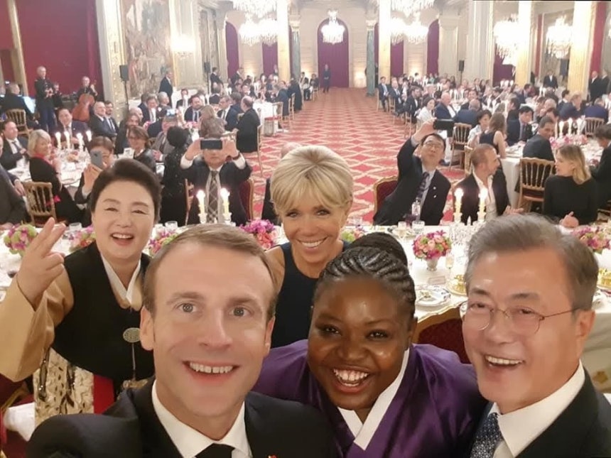 2018년 한·프랑스 정상 만찬서 공연하고 양국 정상 내외와 '셀카' [로르 제공.재판매 및 DB 금지]