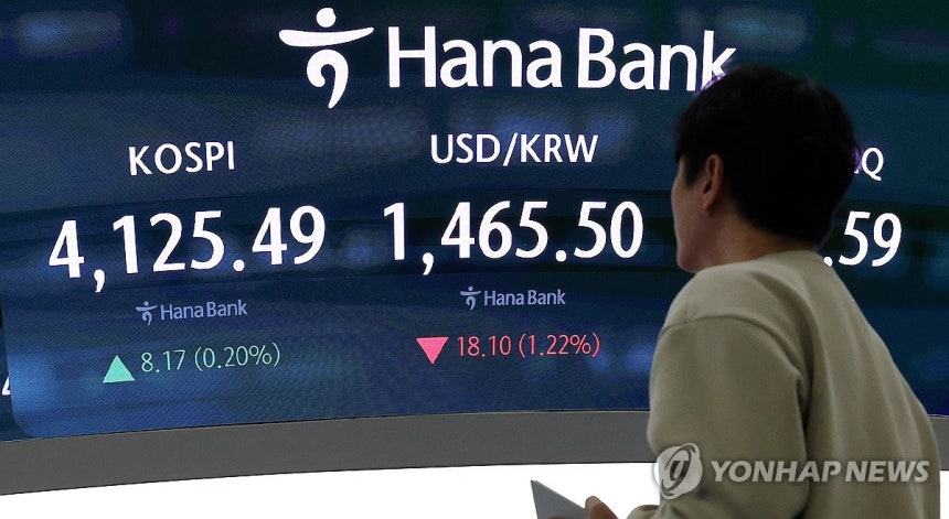 코스피 오르고 원·달러 환율 내리고 (서울=연합뉴스) 김주형 기자 = 코스피가 크리스마스이브에 소폭 상승세를 나타내고 있는 24일 오전 서울 중구 하나은행 본점 딜링룸 현황판에 코스피가 표시돼 있다.코스피는