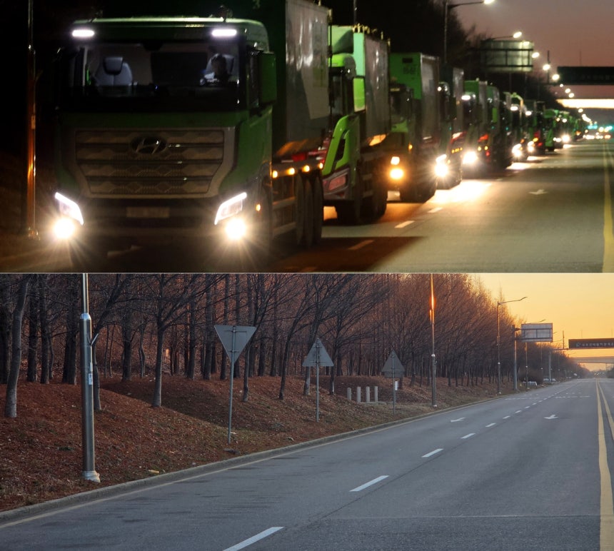수도권 직매립 금지 조처 시행 전(위)과 후 통합계량대 인근 모습 [촬영 김상연]