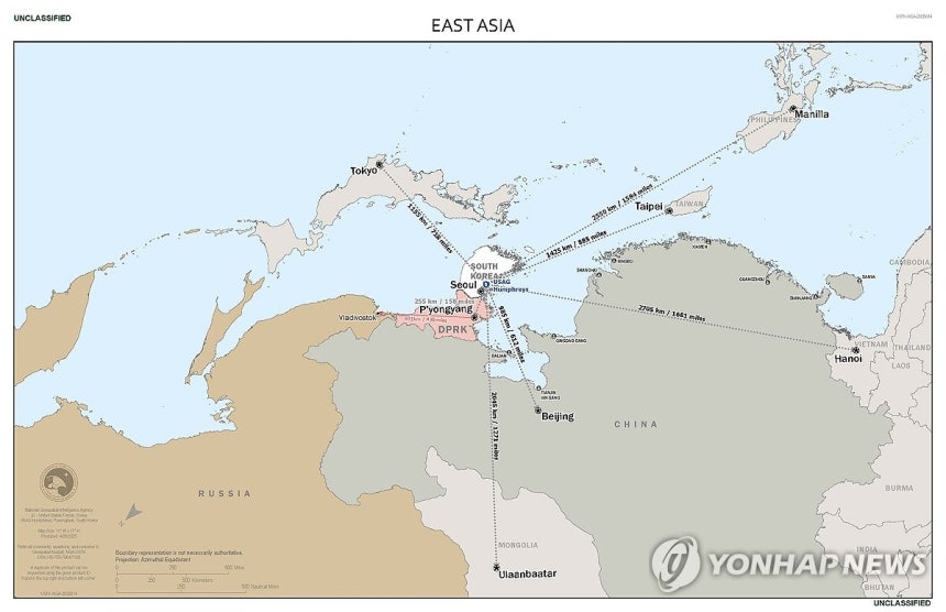 주한미군의 동아시아 지도 [주한미군 제공.재판매 및 DB 금지]