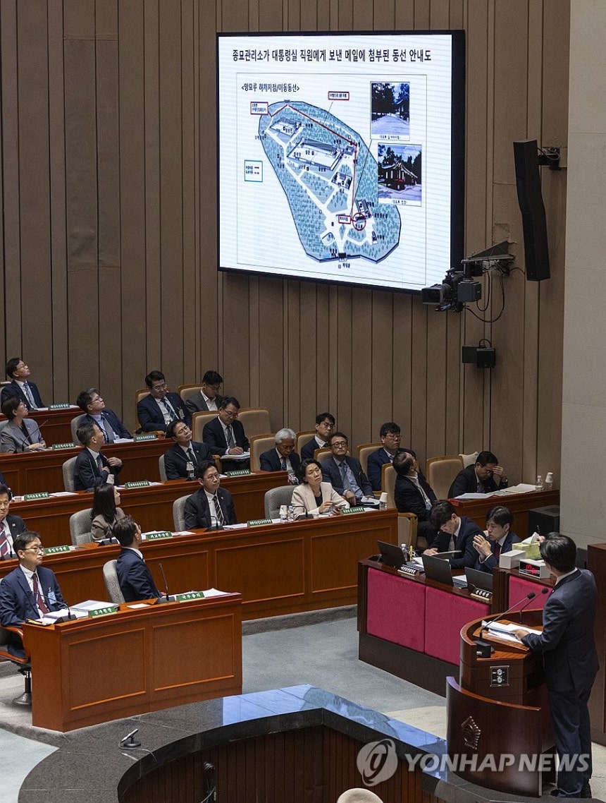 지난해 국회에서 김건희 종묘 사적 사용 관련 질의하는 김성회 의원 [연합뉴스 자료사진] 