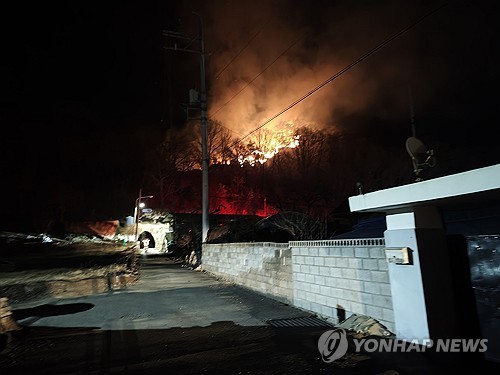단양에서 발생한 산불 [단양소방서 제공. 재판매 및 DB 금지]