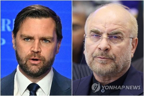 밴스 미국 부통령(왼쪽)과 모하마드 바게르 갈리바프 이란 의회 의장
[AFP·타스=연합뉴스 자료사진. 재판매 및 DB 금지]