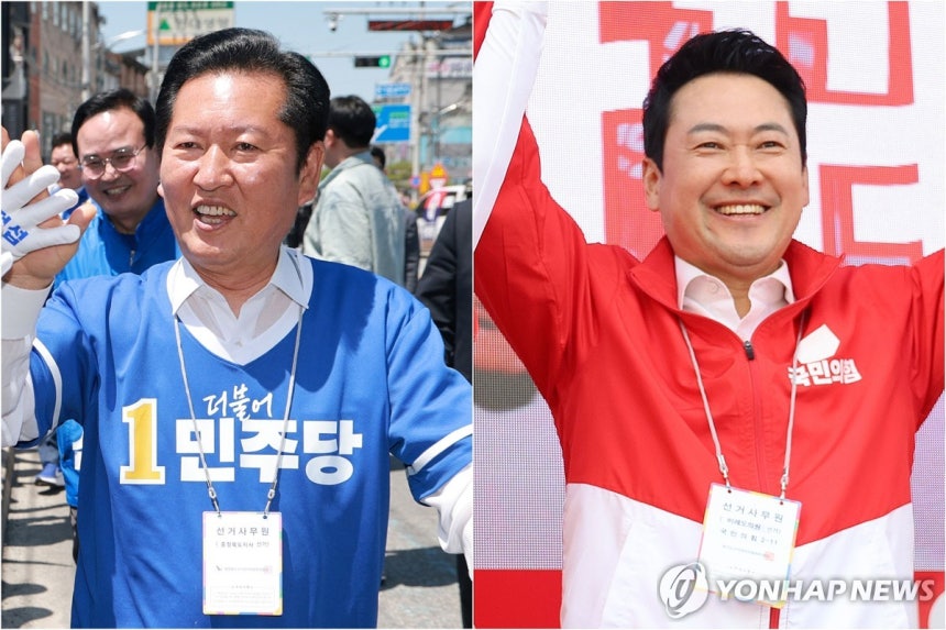 지원 유세 나선 정청래·장동혁 위원장 더불어민주당 정청래 총괄상임선거대책위원장(왼쪽)과 국민의힘 장동혁 상임선거대책위원장 [촬영 신현우 이동해]