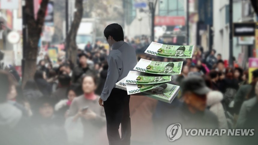 하위 20% 月44만원 적자,역대 최대…상위 20%는 344만원 여윳돈 [연합뉴스TV 제공]