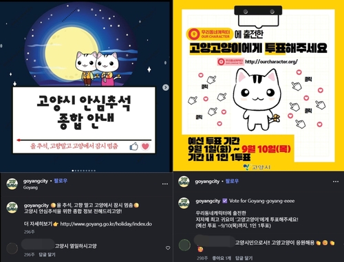 고양시 공식 SNS에서 '고양고양이' 캐릭터와 '고양체'를 활용한 모습
[고양시 공식 인스타그램 'goyangcity' 캡처. 재판매 및 DB 금지]