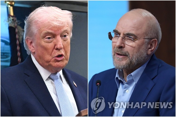 트럼프 미국 대통령(왼쪽)과 모하마드 바게르 갈리바프 이란 의회 의장 [AFP·EPA=연합뉴스 자료사진.재판매 및 DB 금지]