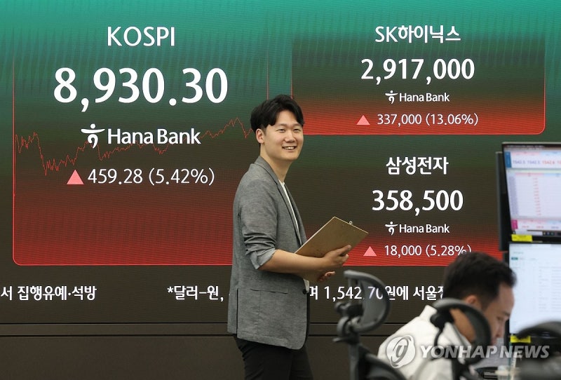 코스피, 5.4% 급등 8,930 마감