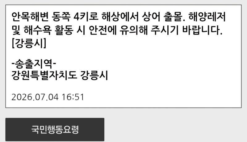 "<b>상어</b>가 나타났다" <b>강릉 앞바다</b> 잇단 <b>출몰</b> 신고…재난문자 발송