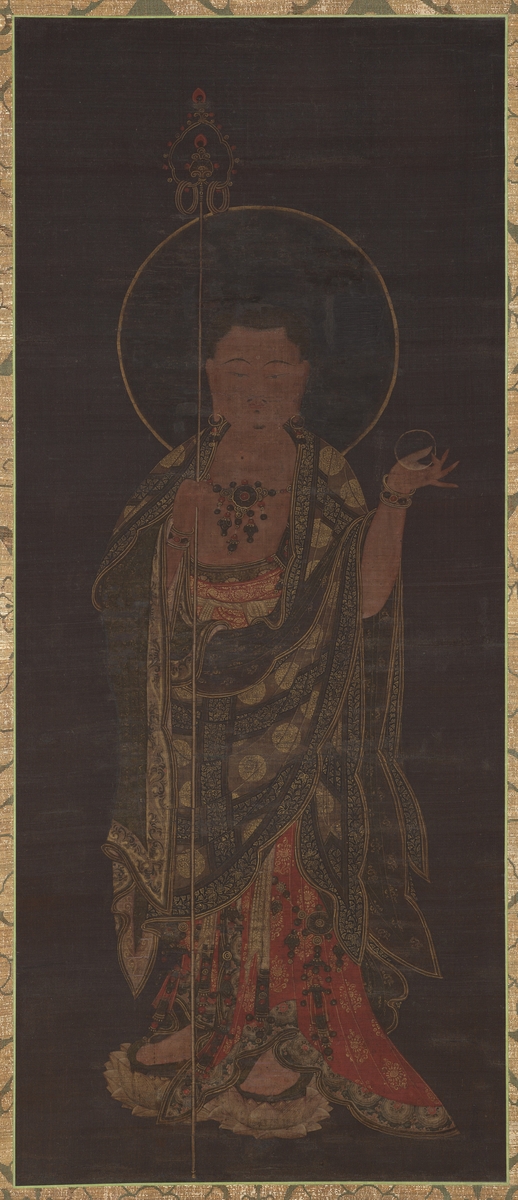 지장보살도 Standing Ksitigarbha (지장보살),1300∼1350.Korea,Goryeo dynasty (918∼1392).Hanging scroll; ink,color,and gold on