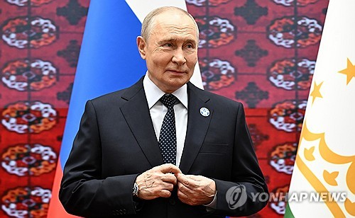9일 투르크메니스탄에서 열린 카스피해 환경 정상회의에 참석한 블라디미르 푸틴 러시아 대통령[UPI=연합뉴스.재판매 및 DB 금지] 