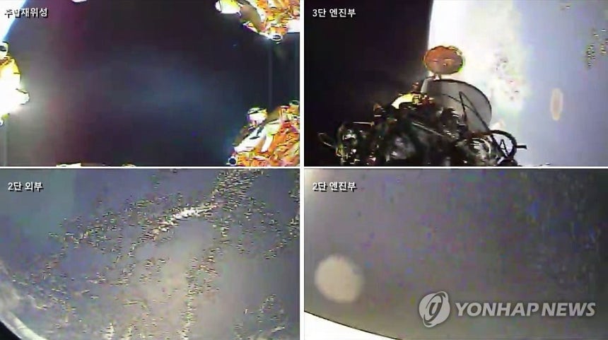 누리호 5차 발사, 2단 분리-3단 점화
(서울=연합뉴스) 한국항공우주연구원은 7일 누리호 5차 발사와 관련해 탑재카메라로 촬영한 영상을 공개했다. 사진은 2단 분리, 3단 점화 모습. 2026.10.7 [한국항공우